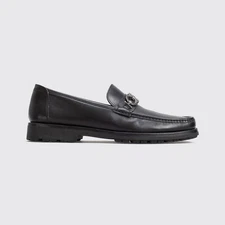 Salvatore Ferragamo Loafers Size 12 Men Black Leather Rubber Lug Sole Gancini