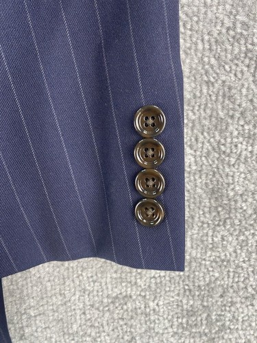 J Crew Suit Jacket 42 L Blue Wool Thompson Striped Designer Premium Peak Lapel - Picture 2 of 14