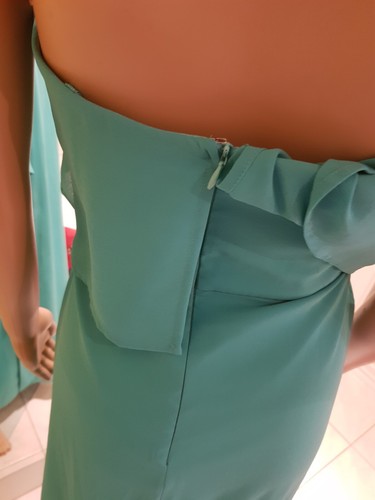 Gr.38/40 A-Linie Abendkleid Kleid Lang Chiffon Bandeau Volant Schlitz Mint-Grün - Bild 14 von 17