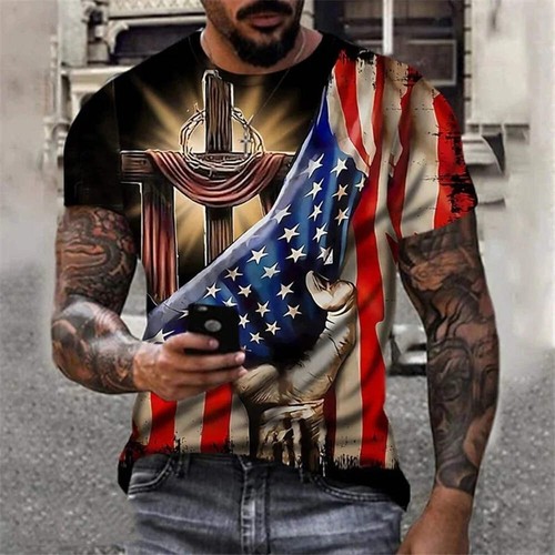 USA American Flag Short Sleeve Men's Summer T-shirt - Picture 16 of 78