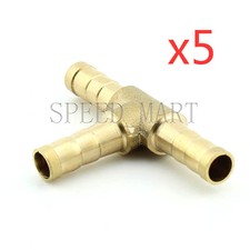 5 PCS 6mm Barbed Brass T Piece 3 Ways Tee Hose Fuel Hose Joiner Adapter