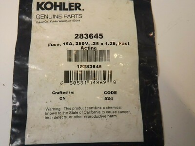 Kohler Generator 283645 15 amp 250 volt fast acting fuse OEM