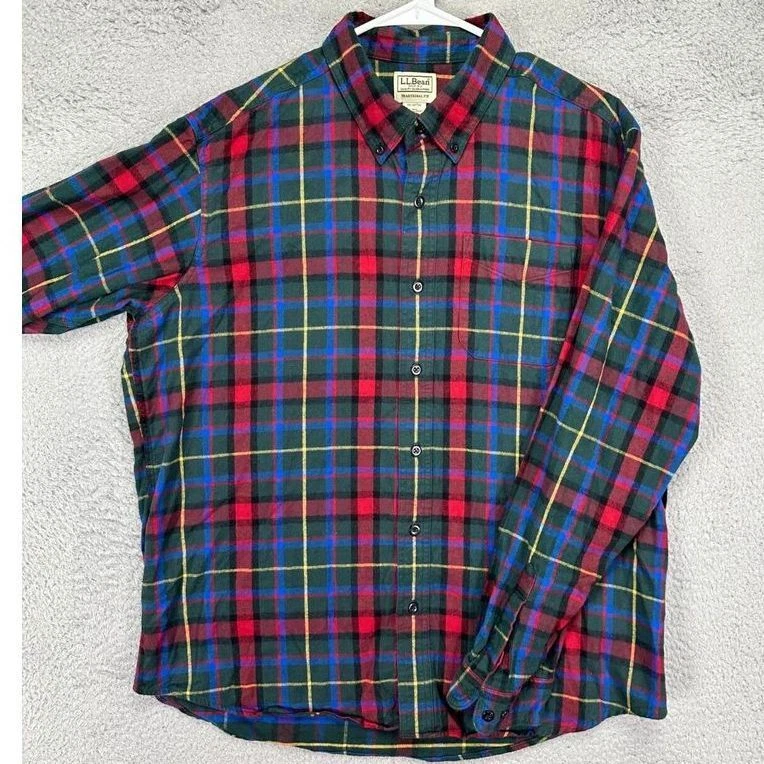 L.L. Bean Flannel Shirt Adult Large Multi Plaid Traditional Fit Button Down Mens