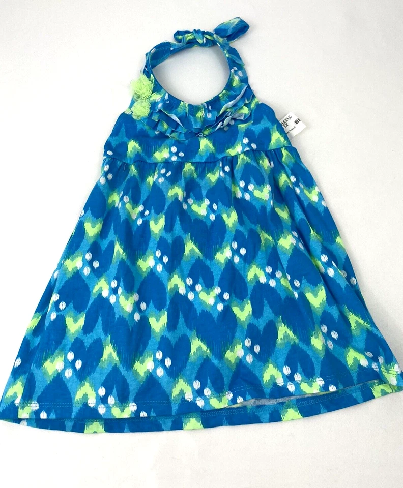 Top halter de piel dura para niñas jóvenes, talla mediana 5/6, corazones azules/verde neón Foto 2 de 4