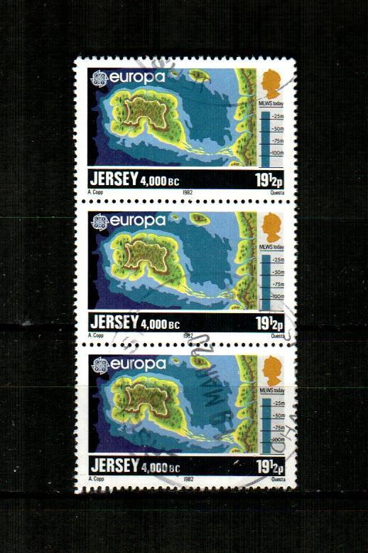 切手157個 JERSEY Scott's 288 ( 3v ) Europa, Map F/VF Used Strip ( 1982