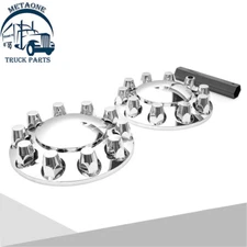 Set of 2 Semi Truck Front 33mm Chrome Axle Wheel Hub Caps Cover W/ Lug Nuts