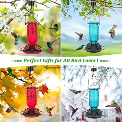 Glass Hummingbird Feeder for Outdoors Hanging, 16 OZ Humming Birds Feeders with - Picture 3 of 6