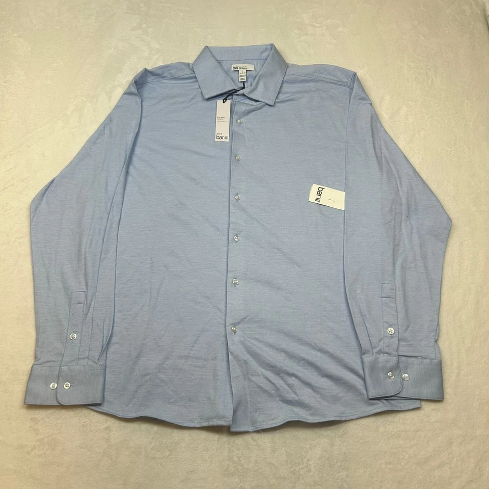 Camisa de vestir Bar III ajustada tejida XL 17-17,5 azul claro elástica con botones Foto 2 de 4