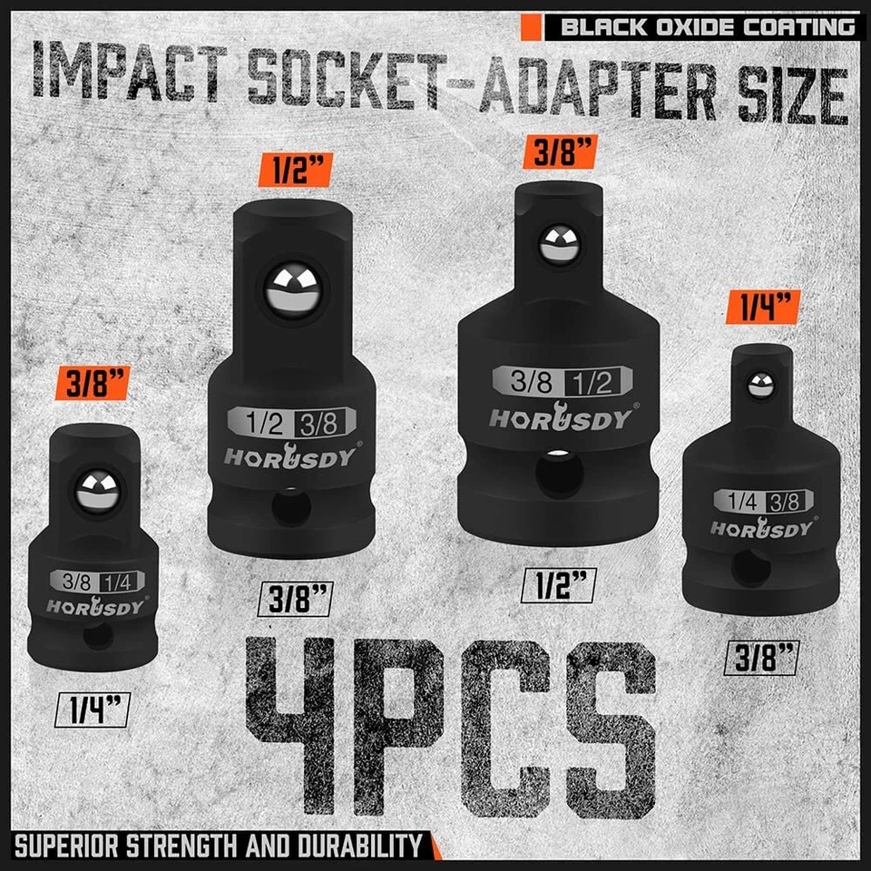 HORUSDY 7PC Power Drill Impact Sockets Adapter Set 1/4" 3/8" 1/2" Driver Reducer - Image 3 of 4