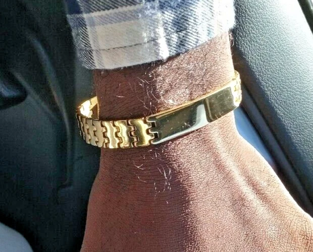 Men's Gold Plated Stainless Steel ID Plate Bracelet Jewelry w/Gift Box - Image 2 of 4