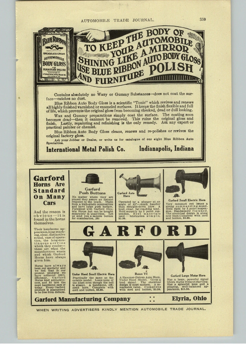 1917 PAPER AD Garford Car Auto Automobile Horn Horns Large Motor