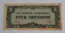 JAPAN - 1944 - MILITARY CURRENCY  - FIVE CENTAVOS -SERIE PG- CIRCULATED