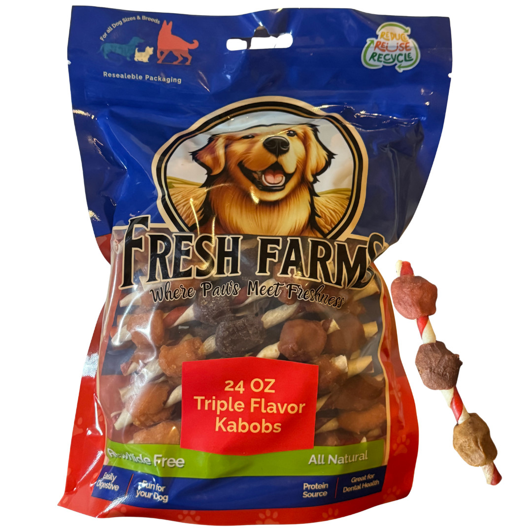 Fresh Farms Triple Flavor Kabobs Chews for All Dogs, 24 Ounces – Treat Your Dog