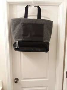 Gray Large Zip Overnight Tote Bag Wool Felt w/ Bottom Shoe Compartment  