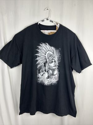 Mens 4xl short sleeve black t shirt native woman Aztec headdress take flight 