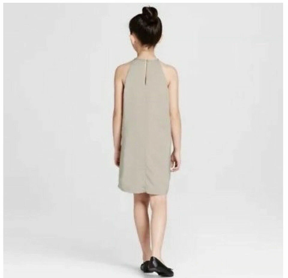 NUEVO CON ETIQUETAS VESTIDO HALTER VICTORIA BECKHAM x Target niñas verde salvia apliques de flores talla L Foto 2 de 4