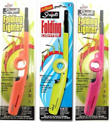 Scripto 3 Pack Combo - 3 Random color Scripto ''Refillable'' Folding Lighter Safe 