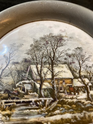 Winter In The Country - The Old Grist Mill Currier & Ives placa de peltre 4,5"" - Imagen 3 de 6