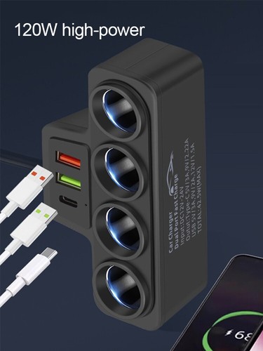 4 Way Multi Car Cigarette Lighter Socket Splitter Dual USB Charger/Power Adapter - Photo 4 sur 17
