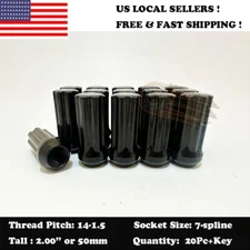 20PC+SECURITY KEY 14X1.5 FIT BUICK 2'' BLACK TUNER BULGE ACORN SPLINE LUG NUTS