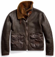$2900 RRL Ralph Lauren Flight Shearling Military Leather Jacket- XXL