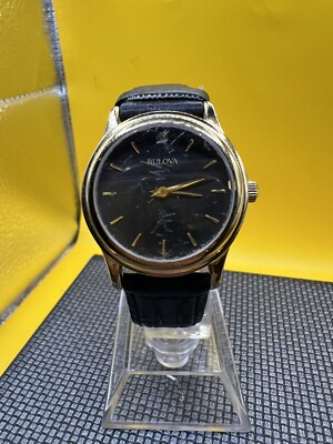Bulova ladies 97Y01 gold tone black dial black leather NEW BATTERY Bulova Black Leather Strap women main image 4