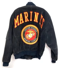 USMC Marines Mens Suede Bomber Jacket Size L Black B*F