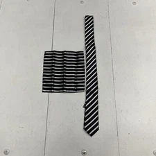Barry Wang Black & White Striped Tie & Handkerchief NEW