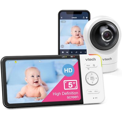 VTech RM5764HD 1080p Smart WiFi Remote Access Baby Monitor, 360° Pan & Tilt, 5''