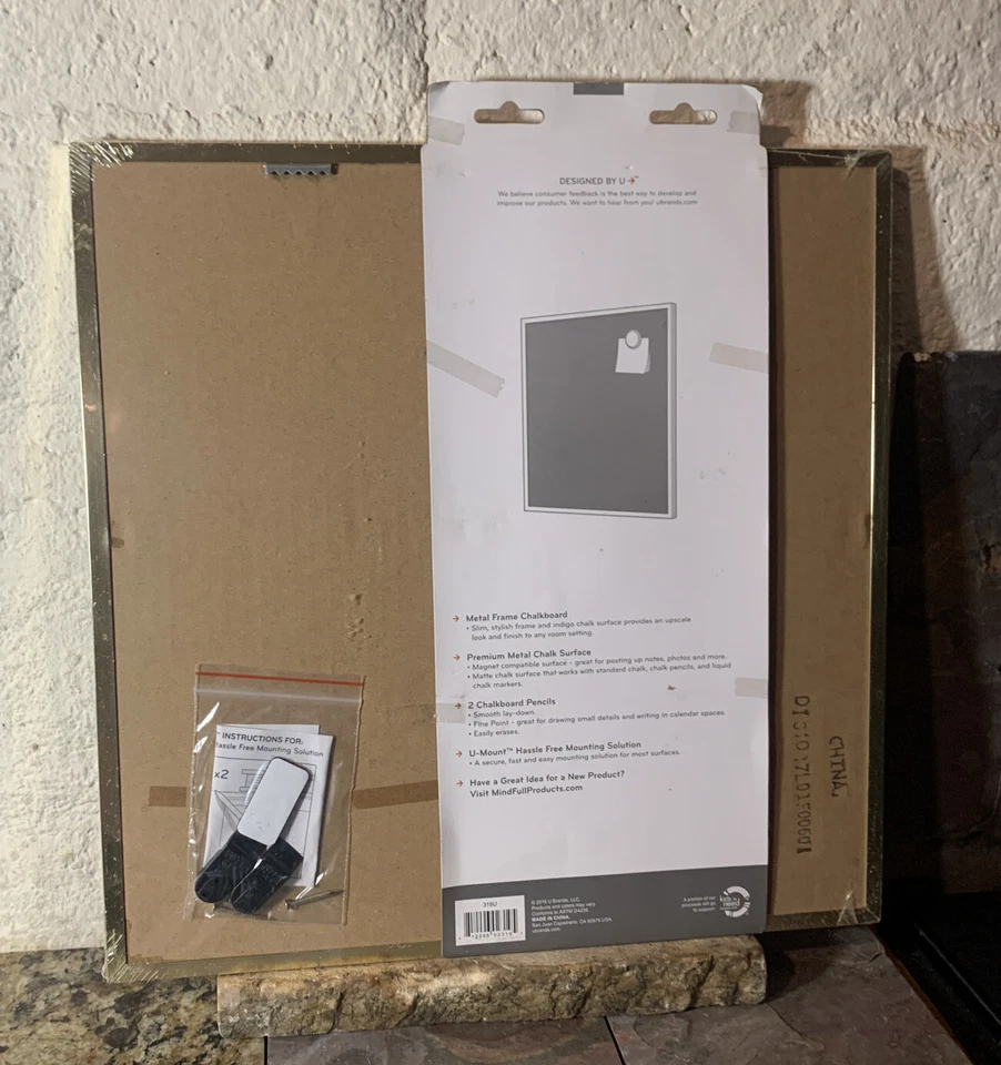 New Magnetic Black  Chalkboard 14x14 Gold Trim Frame With 2 Chalks & Magnets - Image 3 of 4