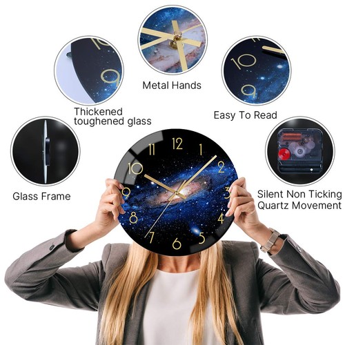 12 Inch Silent Non Ticking Wall Clock Night Sky Pattern Easy To Read Decor - Picture 4 of 8