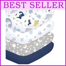 Soft Baby Boy Crib Sheets 4 Pack, Dinosaur  Elephant Print