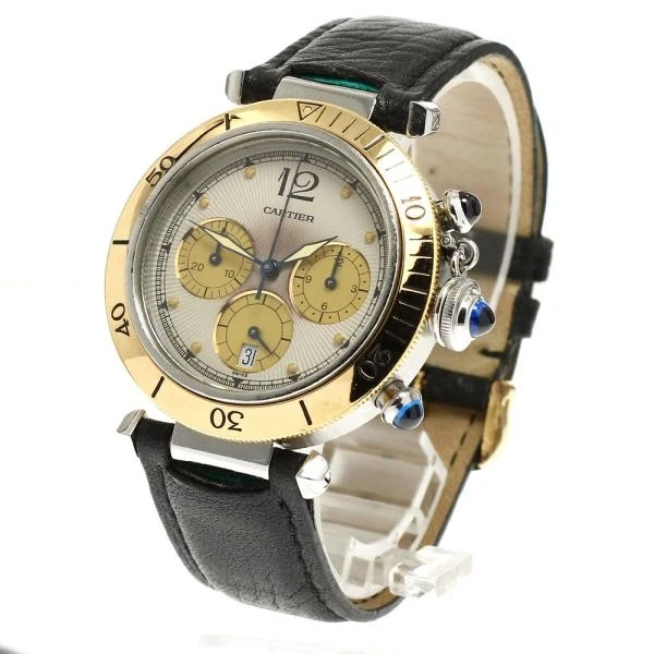 Cartier — Cartier Pasha de Chronograph 38 W3101155 38mm SS Silver / Gold Dial Watch #C5888