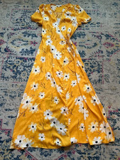 Madewell Puff-Sleeve Floral Yellow Daisy Wrap Midi/Maxi Dress - Small
