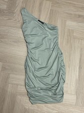 PrettyLittleThing One Shoulder Ruched Mini Dress –Mint/Sage Green –UK 8 –BNWT