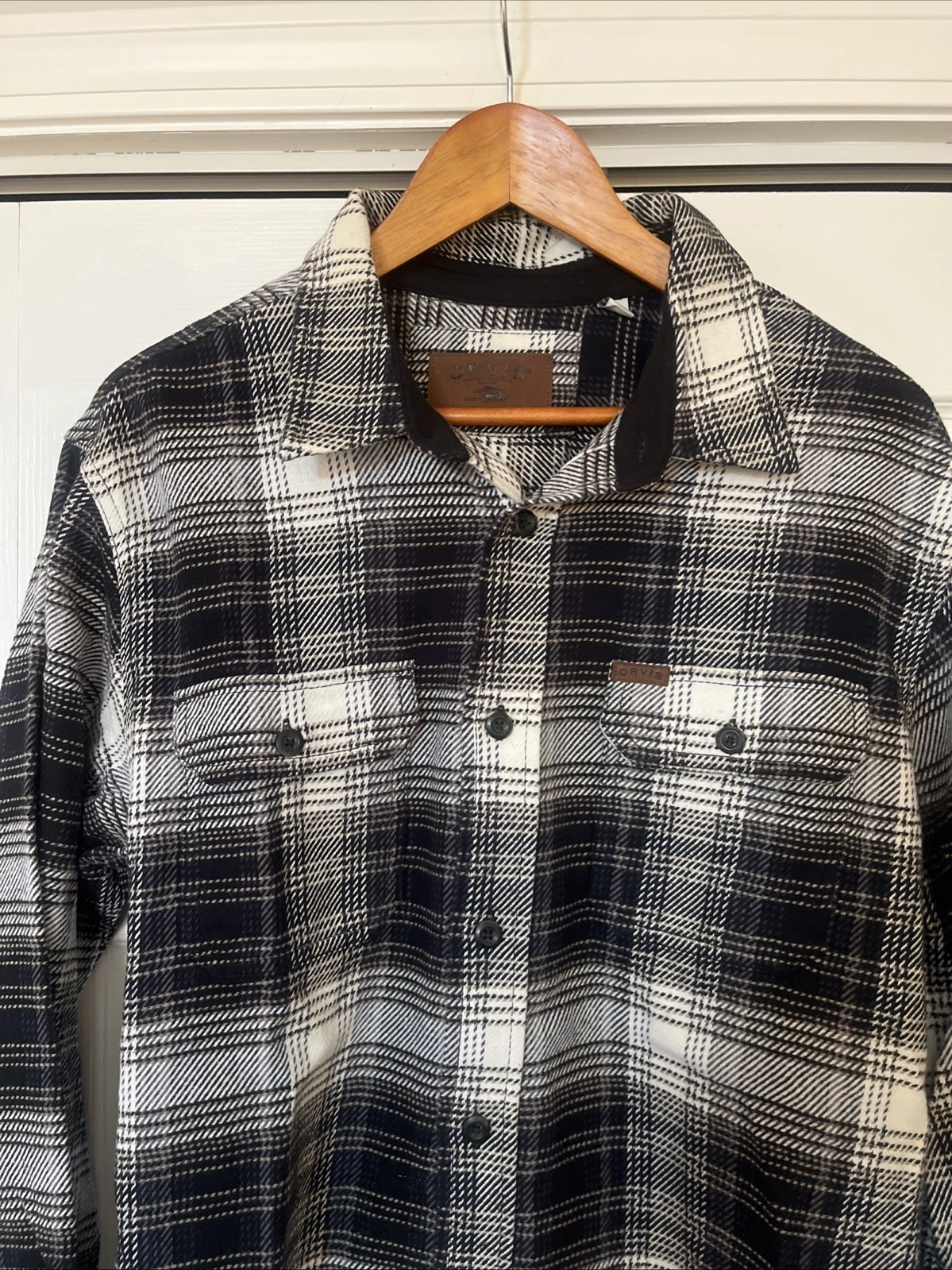 Orvis Classic Collection Men’s Large Flannel Shirt Black Plaid Cotton Button Up