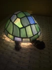 Vintage Tiffany-Style Stained-Glass Turtle Small Accent Lamp 8”L 6” W Brass Base