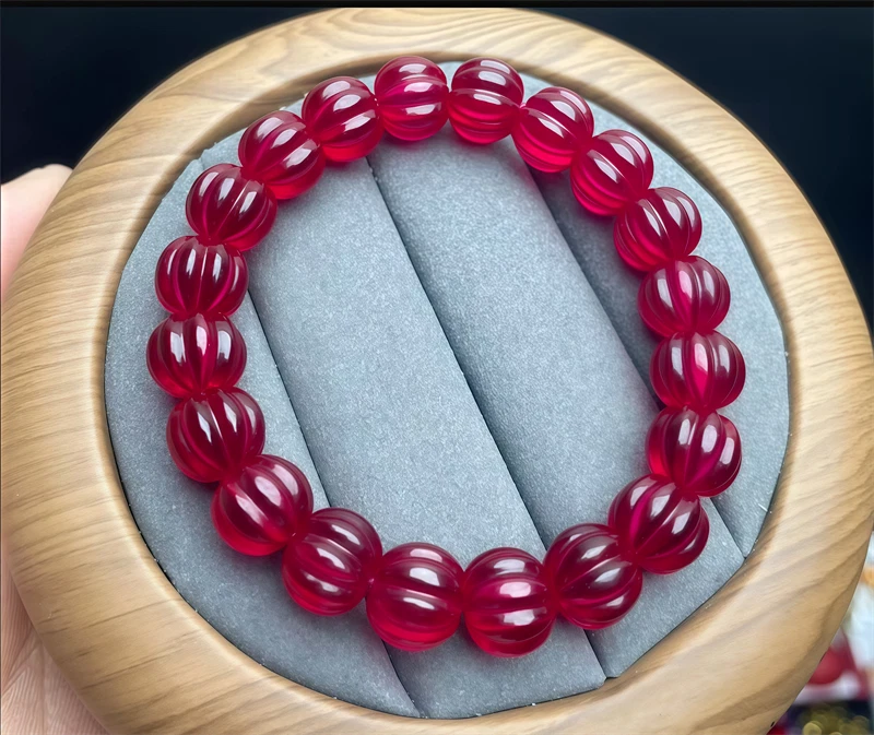 Top Quality Pigeon Blood Red Ruby Lab-Created Pumpkin Shape Ruby Beaded Bracelet - Image 2 of 4