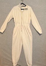 Fabletics Cozy Zip Jumpsuit Bone M Mock Neck Long Sleeve