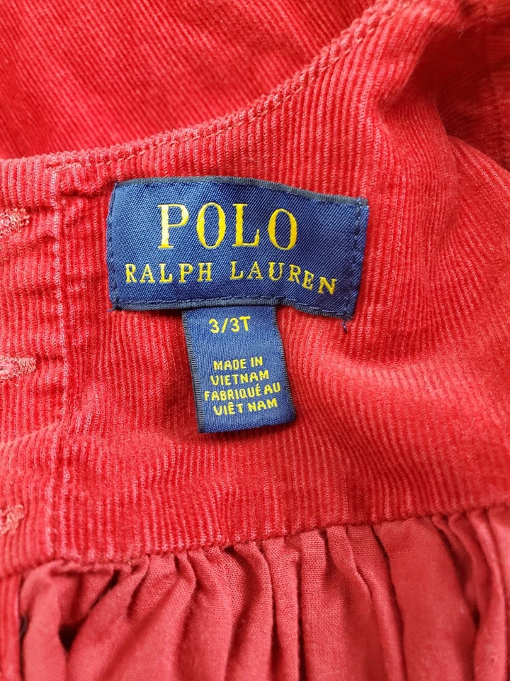 Vestido de fiesta Polo Ralph Lauren rojo pana para niñas pequeñas 3/3T Preppy vacaciones Foto 4 de 4