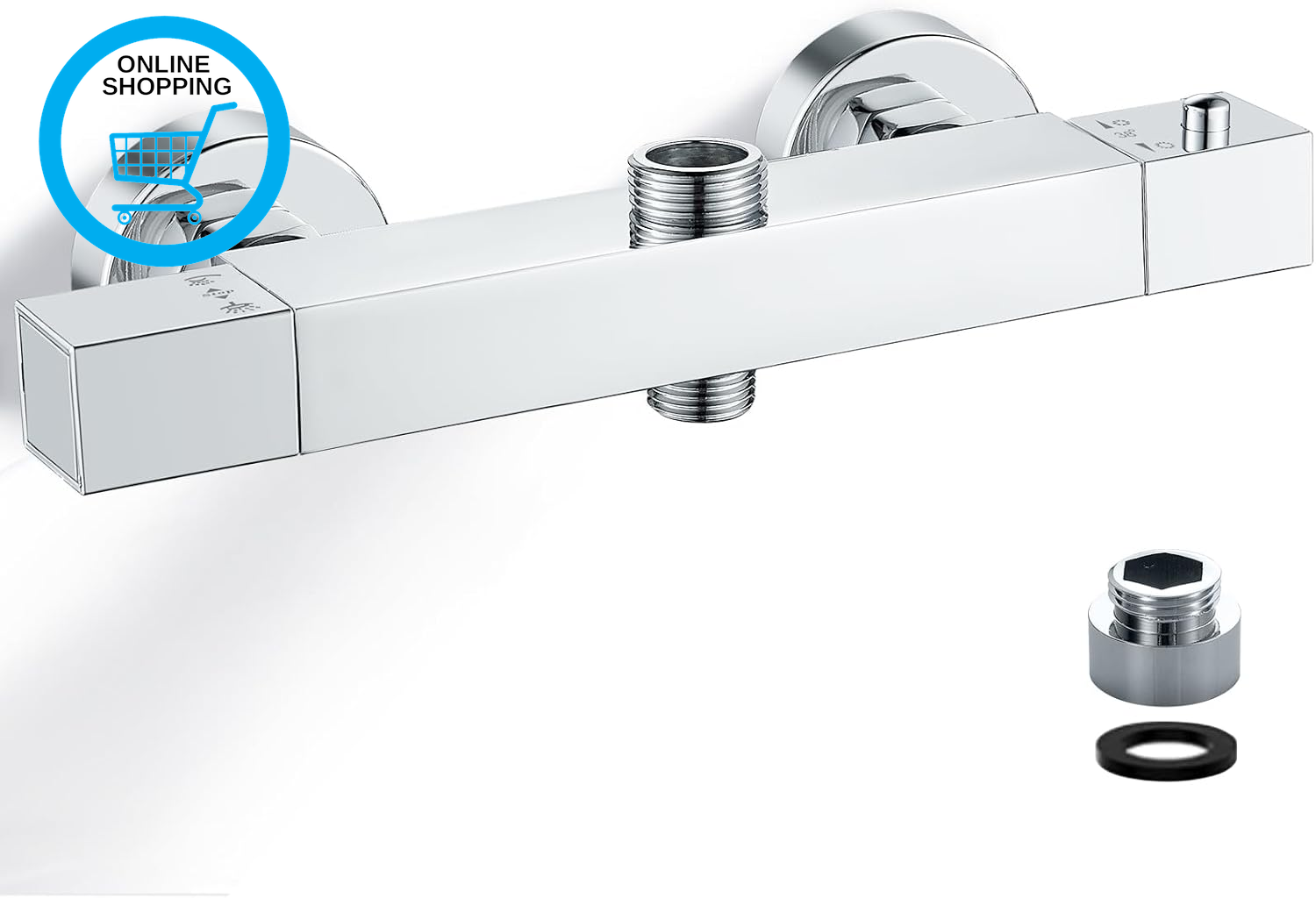 Square Thermostatic Shower Mixer Bar Two Outlet, Brass Twin Outlet Shower Mixer