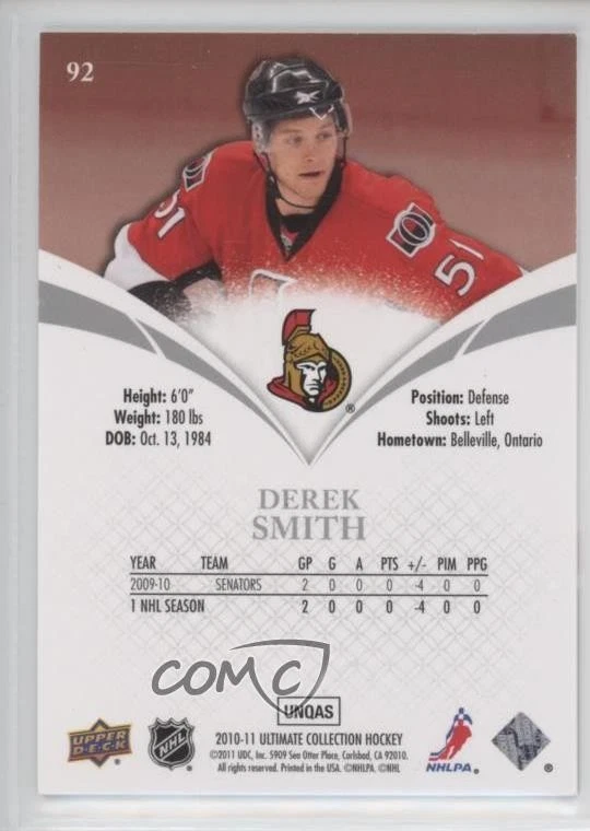 2010-11 Ultimate Collection Ultimate Rookies /399 Derek Smith #92 - Image 2 of 2