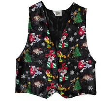 Looney Tunes Womens Christmas Vest Black Vintage 1994 Holiday Print M/L