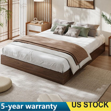 TWIN FULL KING Wood Platform Bed Frame w/ Sturdy Wooden Slats Floor-Stand Bed