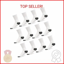 Power Club 12 Pairs Mens Sports Crew Socks Cotton Calf Cushioned Athletics White