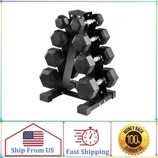 Dumbbell Weight Set 100 LB Rubber Coated + A-Frame Rack 5/10/15/20 lbs Pair Hex