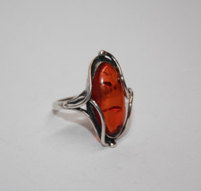 Designer Sterling Silver Baltic Amber Modernist Ring Signed A.D. Sz:6.75 075GRA