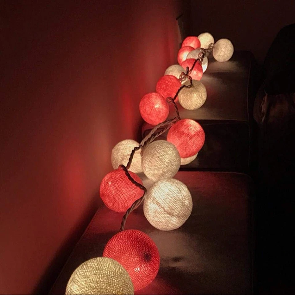 10 LED Warm Light Cotton Ball String Lights,5 FT Led Pink Ball String Lights ... - Image 4 of 4
