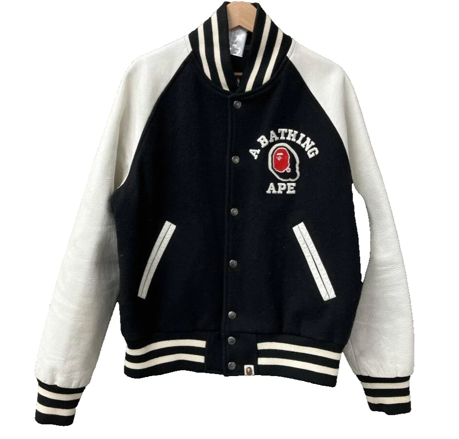 Bape OG Nigo NFS Logo Leather Sleeve Varsity A Bathing Ape Jacket Size M Vintage - Image 2 of 4