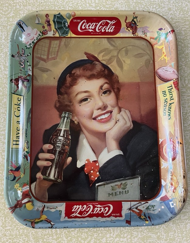 1950's VINTAGE COCA-COLA  TRAY Thirst Knows No Season Have a Coke Menu Girl